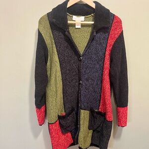 Susan Bristol cardigan sweater block color cotton ramie XL